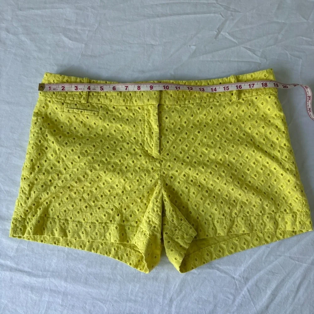 Loft‎ Womens Yellow Flat Front Embroidered Eyelet The Riviera Shorts Size 14